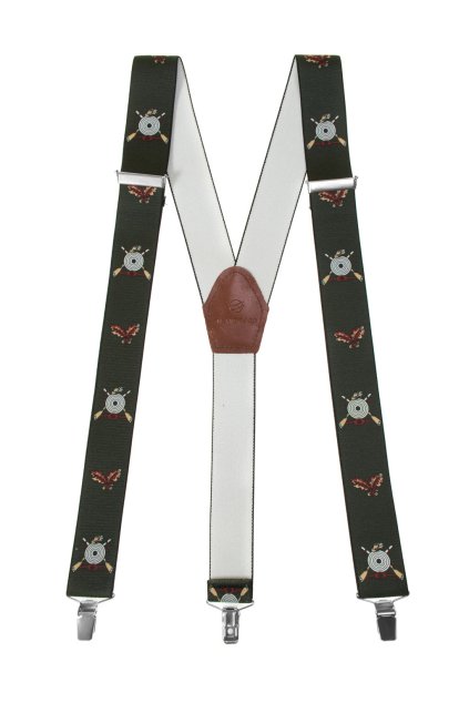 Zelené myslivecké šle s koženým středem (Velikost uni velikost, šíře 35 mm)