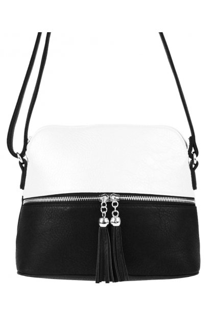 Malá crossbody kabelka se stříbrným zipem NH6021 černo-bílá