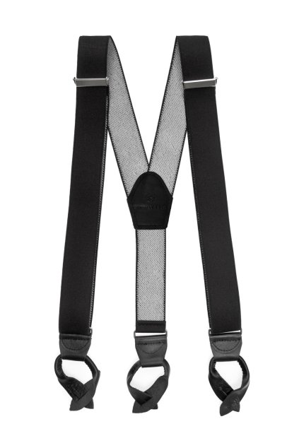 Široké černé kšandy na knoflíky (Velikost uni velikost, šíře 35 mm)