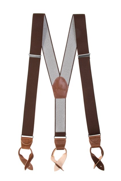 Hnědé kšandy na knoflíky s hnědým středem (Velikost uni velikost, šíře 35 mm)