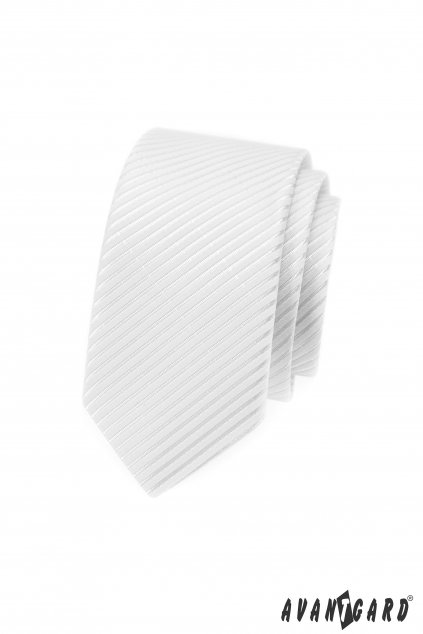 Bílá slim kravata s lesklými pruhy