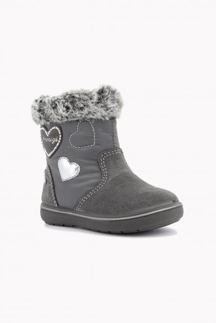 Primigi - Kožená dívčí zimní obuv (Barva šedá, Velikost 28)