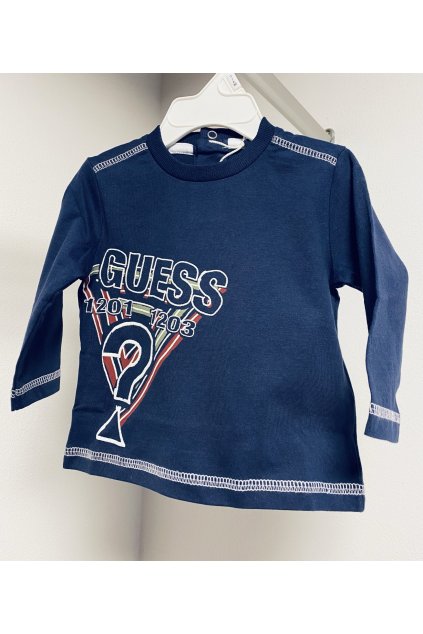 Chlapecké tričko s dlouhým rukávem GUESS, tmavě modré BRAND