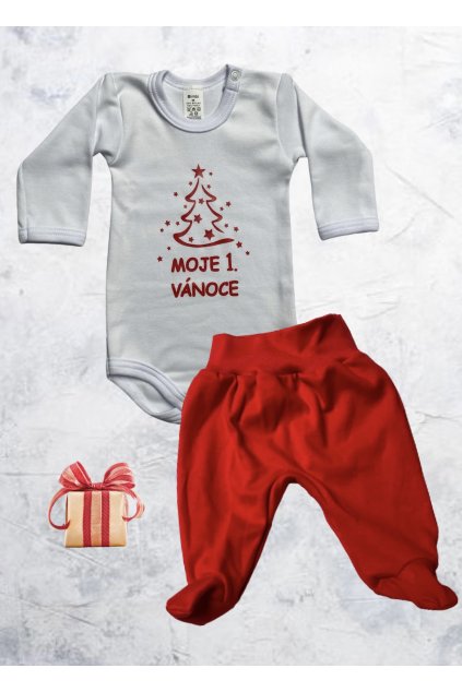 BIMBI - Vánoční set MOJE 1. VÁNOCE - bílo/červené-polodupačky