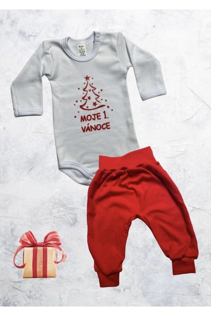 BIMBI - Vánoční set MOJE 1. VÁNOCE - bílo/červené-tepláčky