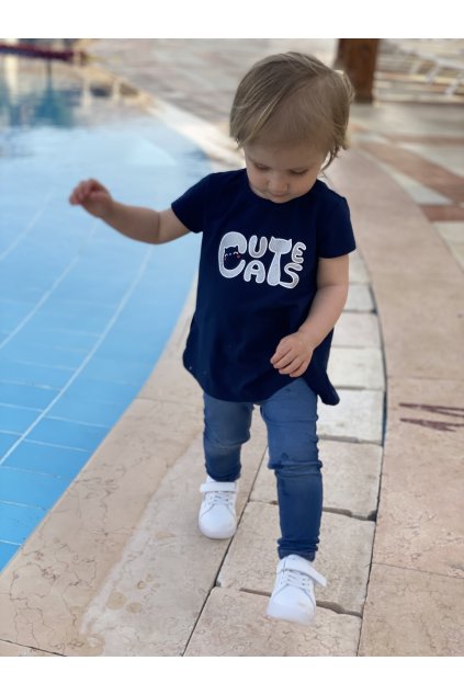 Dívčí tričko s krátkým rukávem / tunika MAYORAL, tmavě modré CATS