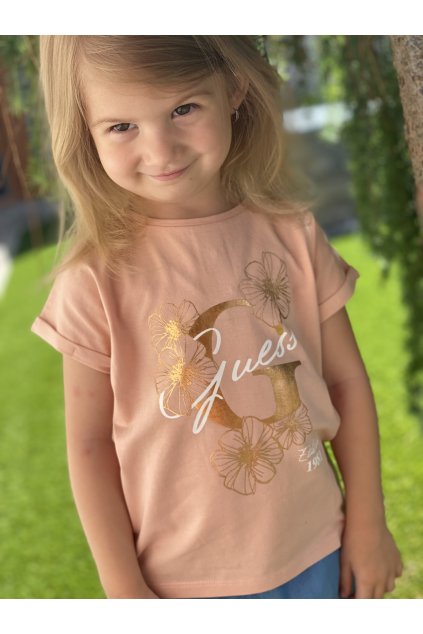 Dívčí tričko s krátkým rukávem GUESS, rose gold