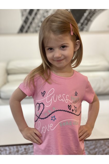 Dívčí tričko s krátkým rukávem GUESS, růžové PROVAZ