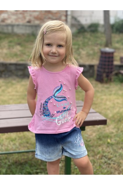 Dívčí tričko s krátkým rukávem GUESS, růžové MERMAID