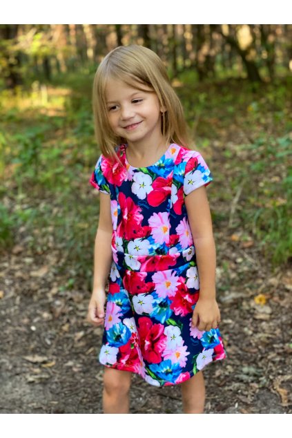 Dívčí šaty na zip, s krátkým rukávem GUESS, motiv květin