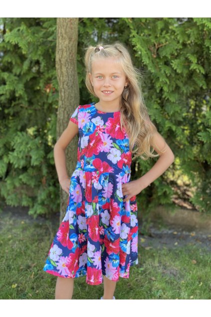 Dívčí šaty na zip, s krátkým rukávem GUESS, motiv květin MISS