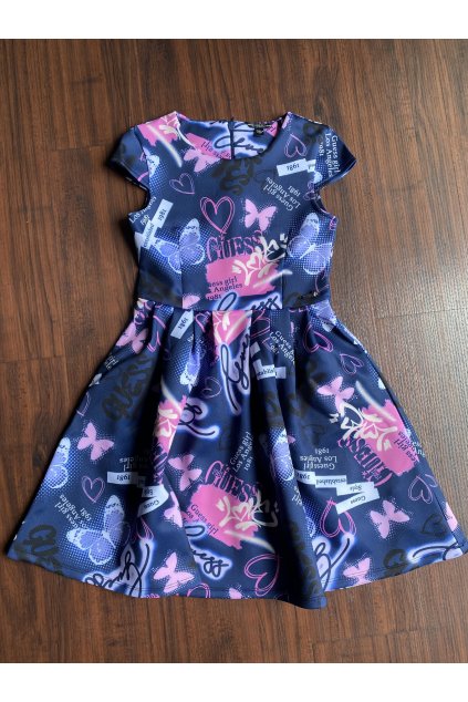 Dívčí šaty na zip, s krátkým rukávem GUESS, tmavě modré MOTÝL