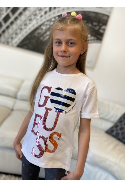 Dívčí tričko s krátkým rukávem GUESS, bílé FLITRY