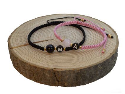 Mec párový ruženín a obsidian s iniciály II