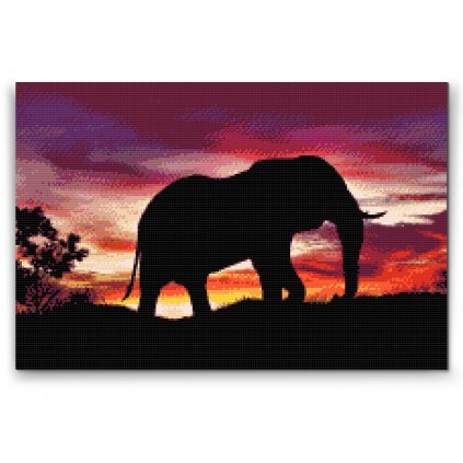 Malowanie diamentowe - Słoń afrykański o zachodzie słońca