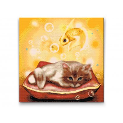 Malowanie diamentowe - Kotek marzy o rybie