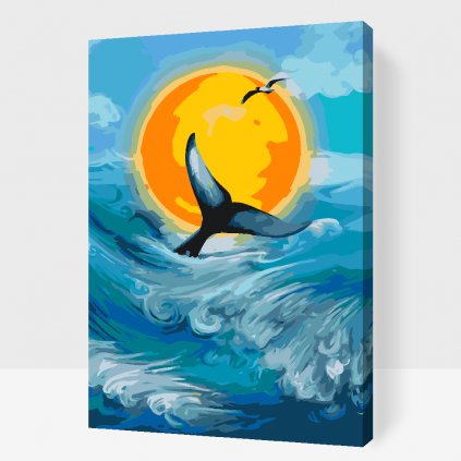 Malowanie po numerach - Wieloryb o zachodzie słońca