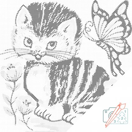 Kropkowanie - Kot z motylem