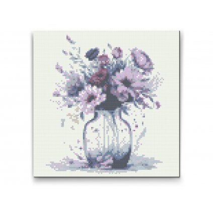 Haft diamentowy - Fioletowe kwiaty w szklanym wazonie