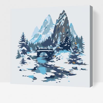Malowanie po numerach - Zaśnieżony most w górach