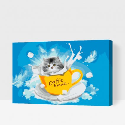 Malowanie po numerach - Kotek w filiżance mleka