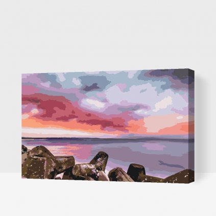 Malowanie po numerach - Czerwony zachód słońca nad morzem