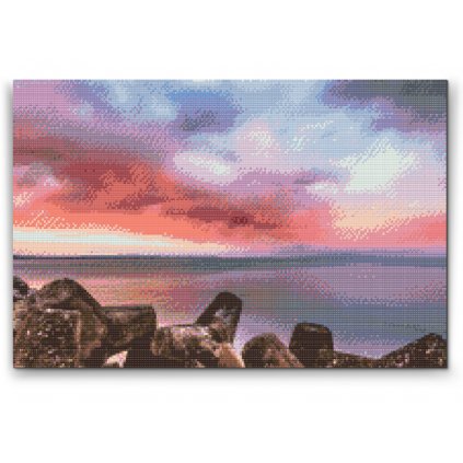 Malowanie diamentowe - Czerwony zachód słońca nad morzem