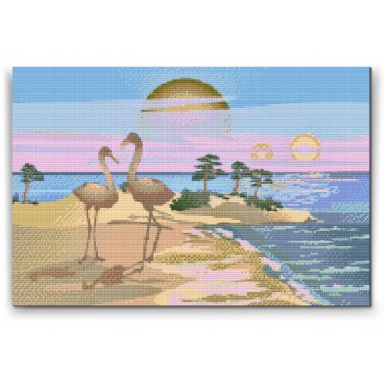 Malowanie diamentowe - Pelikany na plaży