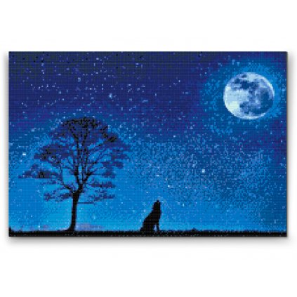 Malowanie diamentowe - Wyjący pies podczas pełni księżyca