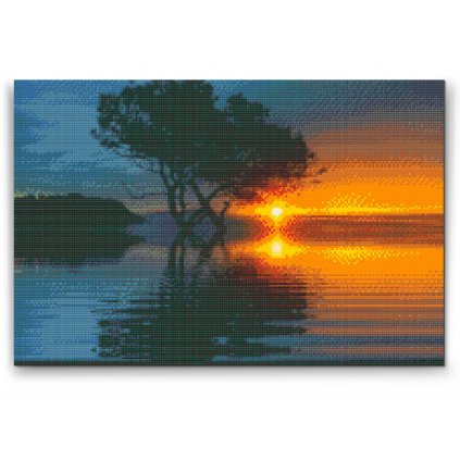 Malowanie diamentowe - Zachód słońca nad jeziorem