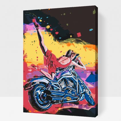 Malowanie po numerach - Pani w czerwieni na motocyklu