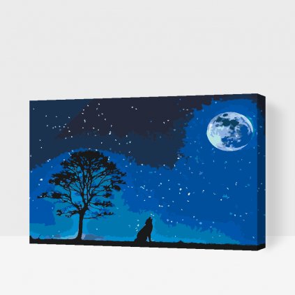 Malowanie po numerach - Wyjący pies podczas pełni księżyca