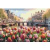 Malowanie po numerach - Tulipany z widokiem na most (Rama Na plastikowej desce, Rozmiar 80x120cm)