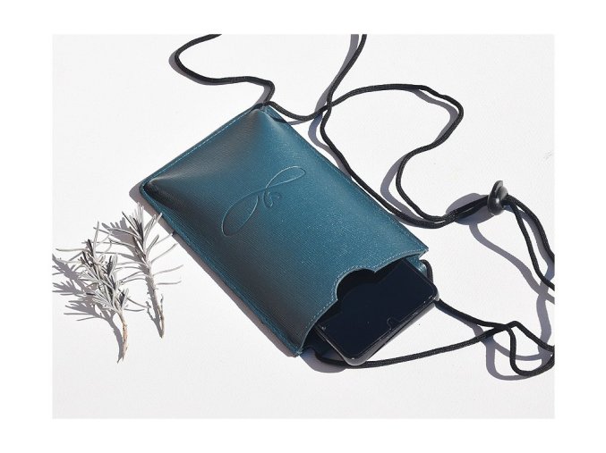 Torebka na telefon etui na ramie "Niekończąca się miłość" turkusowa