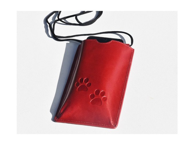 Torebka na telefon etui na ramie "Kocie łapki" czerwona