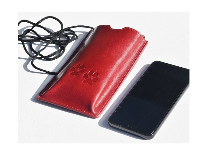 Torebka na telefon etui na ramie "Ślady psów" różowa