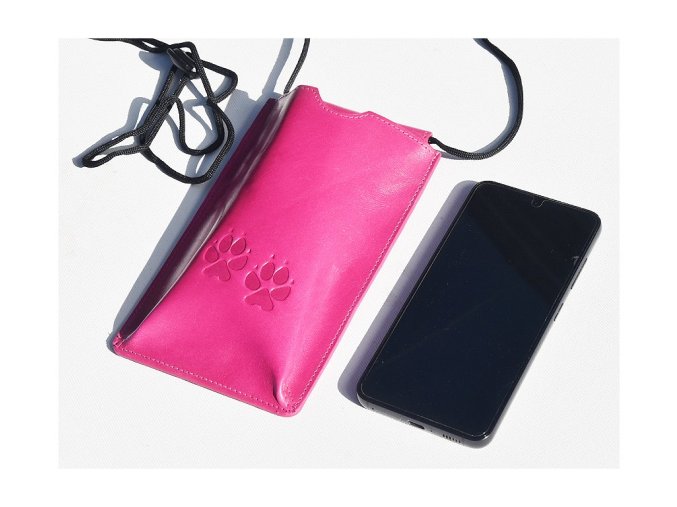 Torebka na telefon etui na ramie "Ślady psów" fuksja