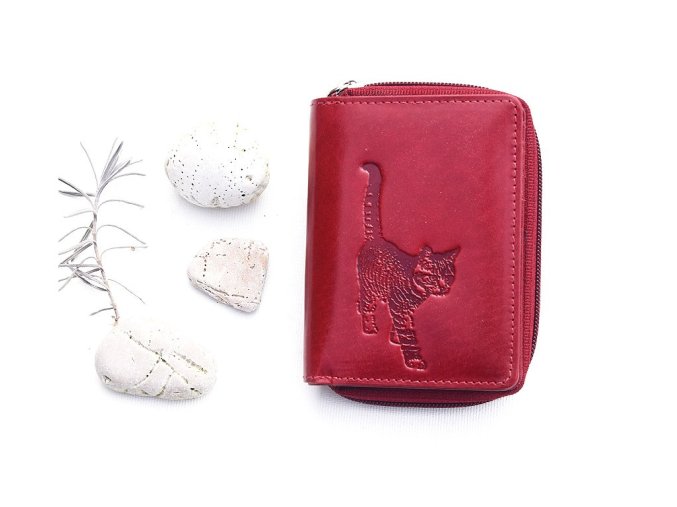 Mały portfel damski 8123 "kot 02" czerwony
