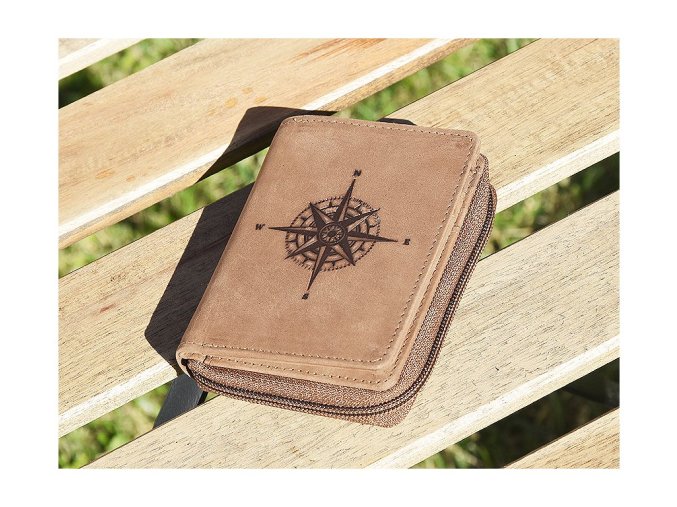 Mały portfel damski 8123 "róża wiatrów" brązowy