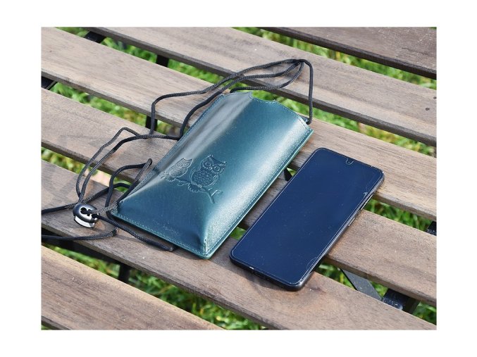 Torebka na telefon etui na ramie "sowy" ciemnozielona