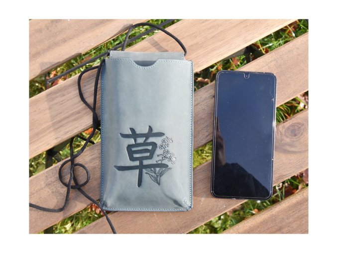 Torebka na telefon etui na ramie "Niezapomnij o mnie" szary turkus