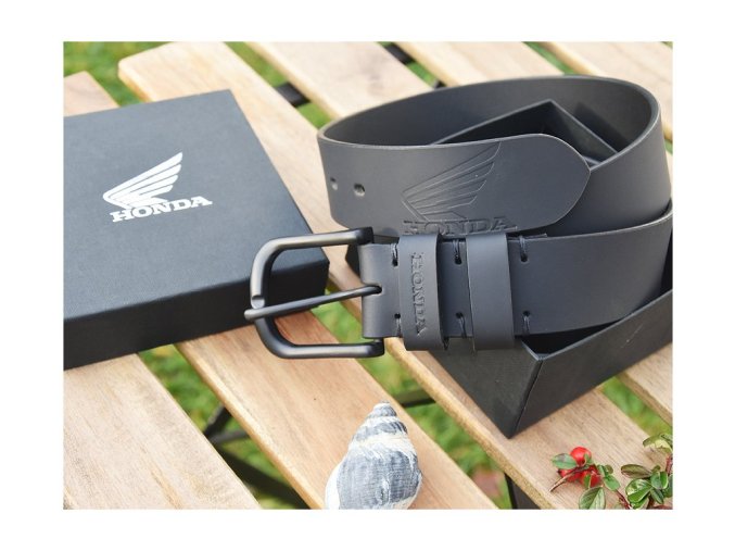 Skórzany pasek "Honda" czarny z czarną klamrą