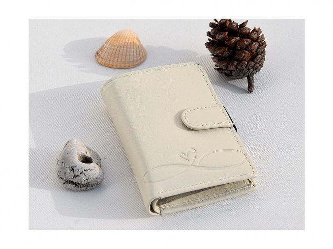 Mały damski portfel 8121 "niekończąca się miłość" perłowo biały