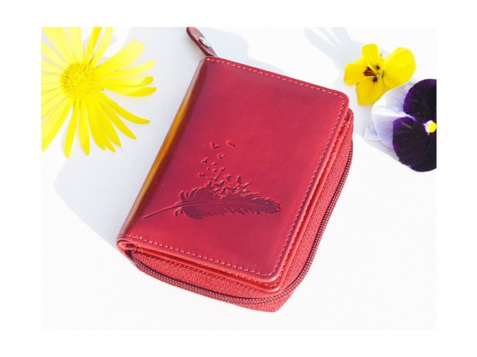 Mały portfel damski 8123 "piórko szcęścia" czerwony