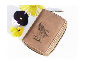 Mały portfel damski 8123 "Grzybiarz" brązowy