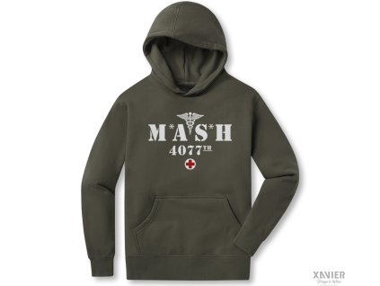 Mikina MASH 4077 armáda khaki Bíli tisk kapuce Xavier