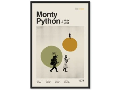 Minimalistický plakát Monty Python a Svatý grál v čistém designu.