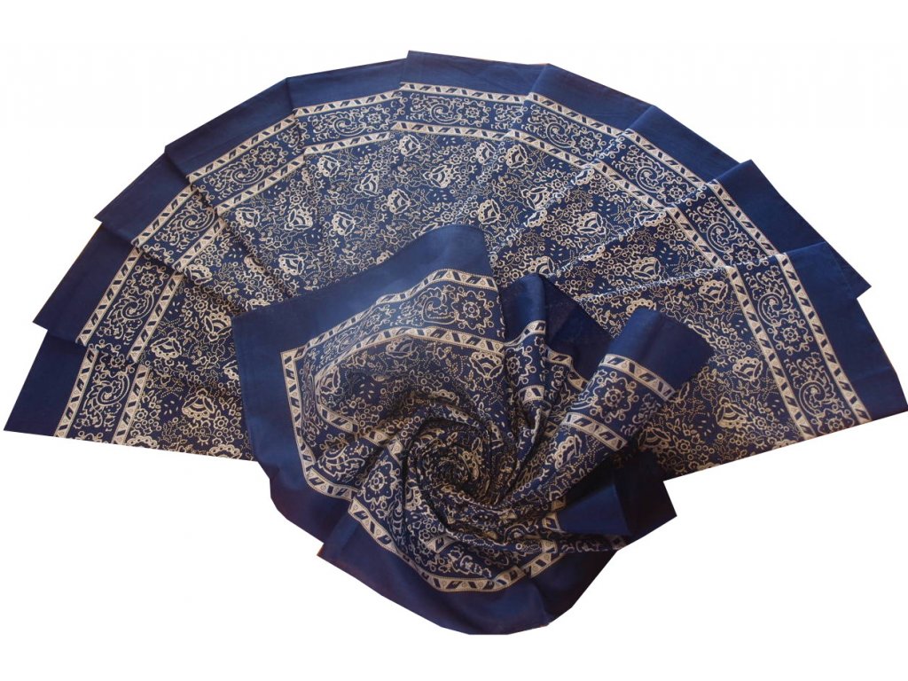 Bavlněný velký šátek modrý květovaný