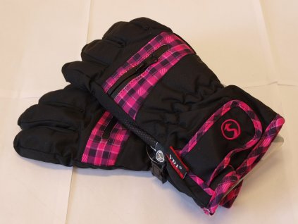 Dětské rukavice černé s růžovou kostičkou