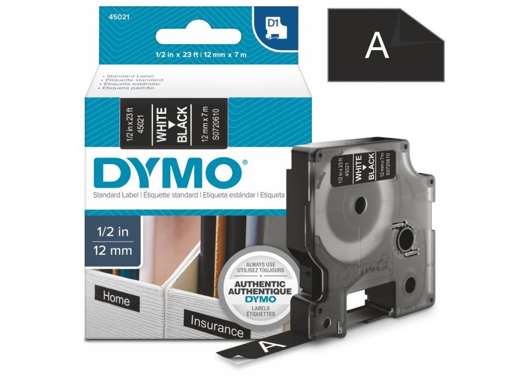 DYMO páska D1, 12mm x 7m, S0720610 (45021) černá, bílý tisk